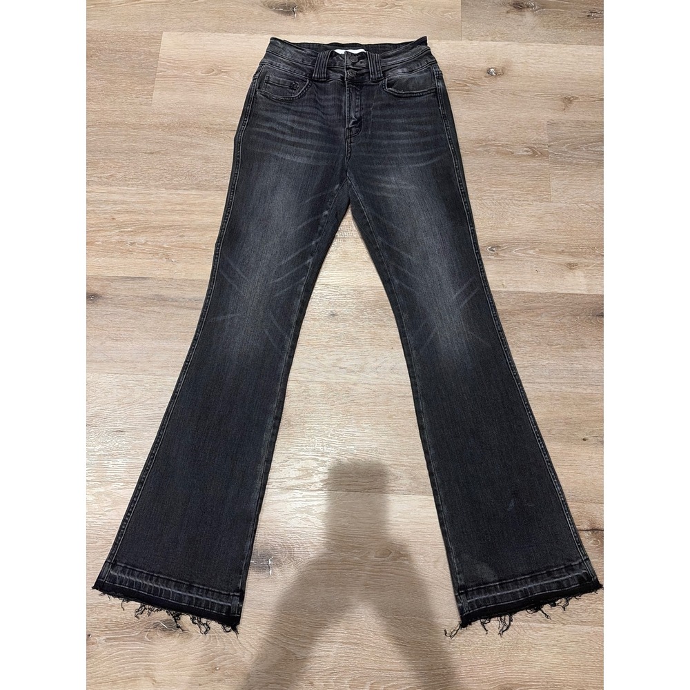 Flying Monkey Womens High Rise Bootcut Jeans Frayed Hem Black Size 27